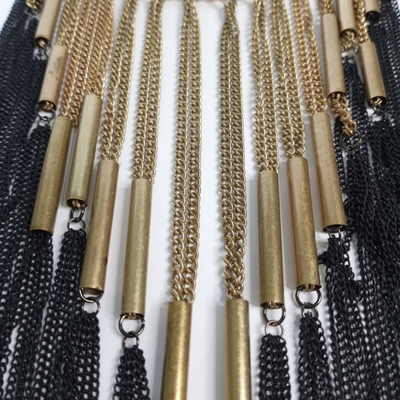etc! Statement Womens Necklace Gold Black Chain Tiered, Formal Tasseled Fringed - Picture 5 of 6